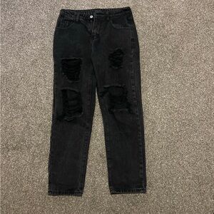 Black Distressed High-Waist Women’s Jeans